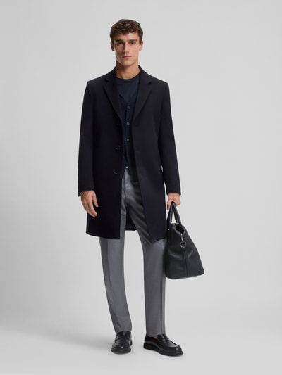 BOSS Płaszcz wełniany o kroju slim fit z kołnierzem z połami model ‘HYDE’ Granatowy 1