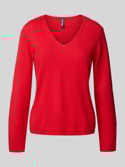 Pieces Regular Fit Pullover mit V-Ausschnitt Modell 'BREE' Rostrot Melange 2