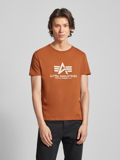 Alpha Industries T-shirt met labelprint Hazelnoot - 4