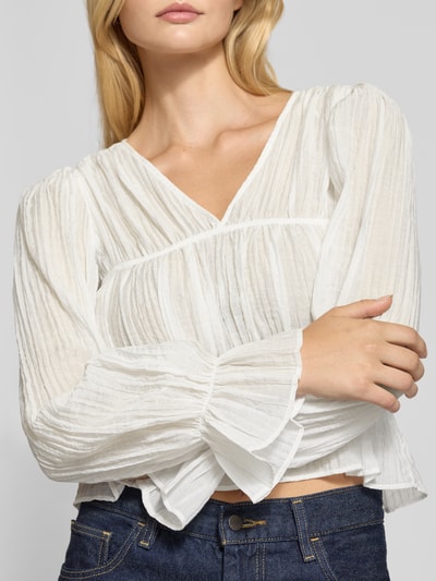 Gina Tricot Blusenshirt mit V-Ausschnitt Weiss 3