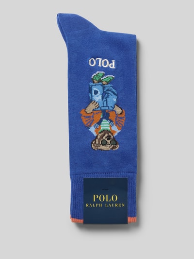 Produktfoto, Socken aus Baumwoll-Mix mit Polo Bear von Polo Ralph Lauren Underwear in Blau, Optik: Unifarben, Feinstrick, Stitching-Applikation, Label-Stitching, elastischer Bundabschluss