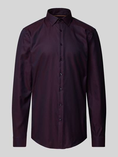 Jake*s Slim Fit Businesshemd aus reiner Baumwolle mit Kentkragen Aubergine 2