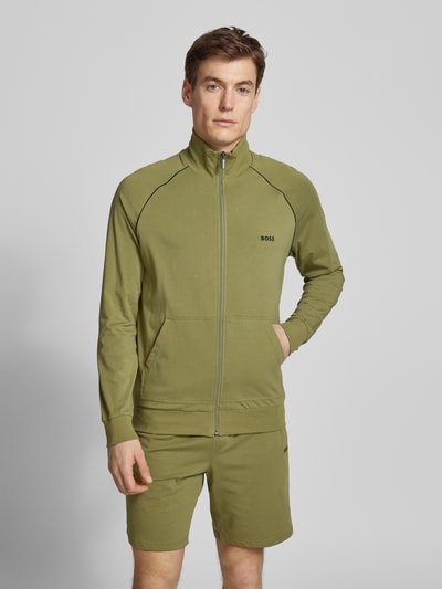 BOSS Sweatjack met labelstitching, model 'Mix&Match' Olijfgroen - 4