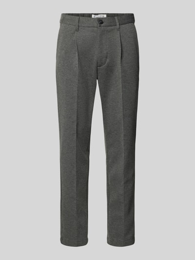 Produktfoto, Regular Fit Bundfaltenhose mit Viskose-Anteil von Marc O'Polo Denim in Optik: Unifarben, Bundfalte, Bügelfalten, Gürtelschlaufen, Tunnelzug, Knopf und verdeckter Reißverschluss, Bundabschluss: elastisch, seitliche Eingrifftaschen und Gesäßtaschen, mittelgraue Farbe, glatte Textur