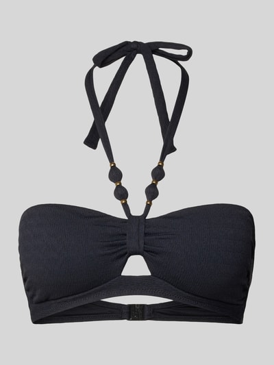 Produktfoto, Bikini-Oberteil mit Ziersteinen Modell 'Keneto' von Banana Moon, elastyczna mieszanka materiałów, fakturowany wzór, ozdobne kamienie, wiązanie na szyi, wycięcie.