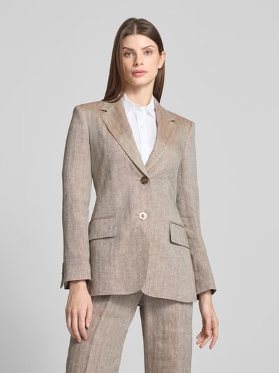 Max Mara Studio Slim Fit Blazer aus Leinen mit Pattentaschen Mud 4
