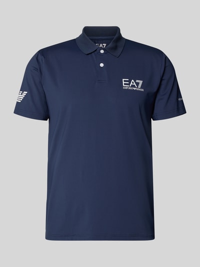 Produktfoto, Regular Fit Poloshirt met logo van EA7 Emporio Armani, donkerblauw, polokraag, knoopsluiting, stretchmateriaal