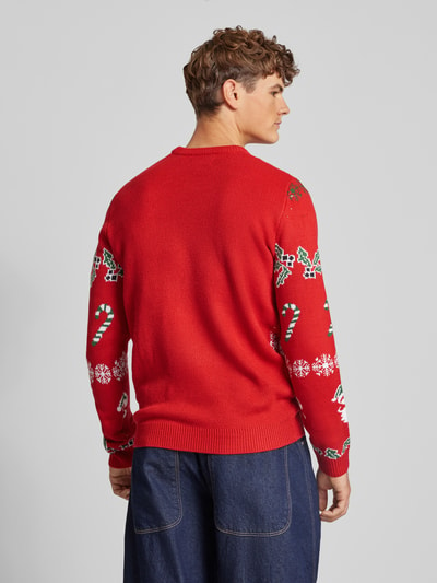 Only & Sons Strickpullover mit Motiv- und Statement-Stitching Modell 'XMAS' Rot 5