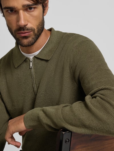 MCNEAL Strickpullover mit Reverskragen Oliv Melange 3