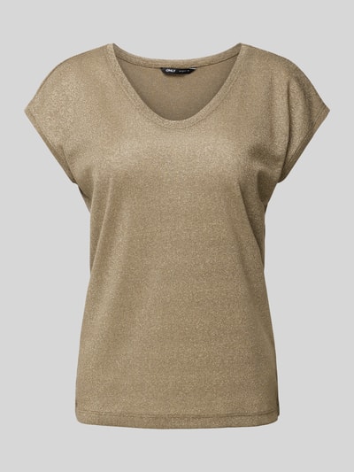 Only Top met V-hals, model 'SILVERY' Taupe - 2