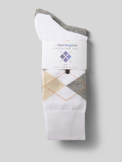 Produktfoto, Socken mit Logo-Applikation im 2er-Pack von Burlington für Herren aus elastischem Baumwoll-Mix, elastischer Bund, kariertes Muster.