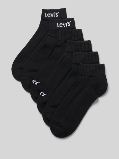 Produktfoto, Socken aus Baumwoll-Mix im 6er-Pack von Levi's® für Herren, einfarbig schwarz, weiche Textur, gerippter Bund, Markenlogo sichtbar.