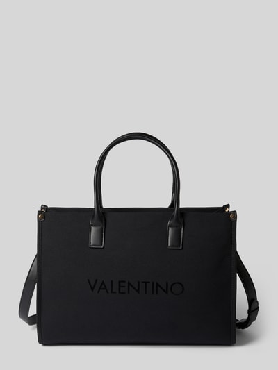 Produktfoto, schwarze Handtasche aus Baumwoll-Viskose-Mix Modell 'ACANTHA' von VALENTINO BAGS mit Logo, Tragehenkeln und Schulterriemen.