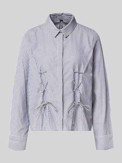 Pieces Bluzka koszulowa o kroju regular fit z bawełny z wiązaniem gorsetowym model ‘FABRIELLA’ Błękitny 2