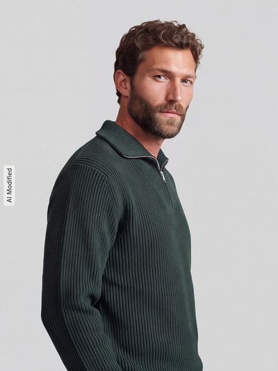 Selected Relaxed Fit Troyer aus reiner Baumwolle Modell 'DRY' Dunkelgruen 3