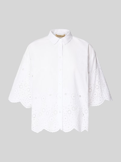 Produktfoto, Cropped Bluse mit Lochstickerei van Smith and Soul in wit, puur katoen, overhemdkraag, knoopsluiting, ruglengte 55 cm, mouwlengte 29 cm, ajourwerk, dames blouse
