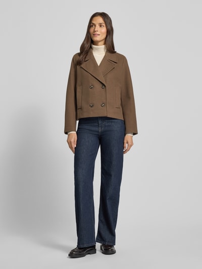 Vero Moda Korte trenchcoat met dubbele knoopsluiting, model 'VINCEMIA' Chocoladebruin gemêleerd - 1