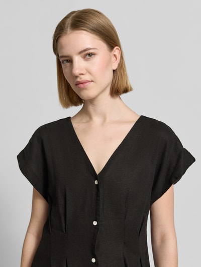 ICHI Midikleid aus Leinen-Viskose-Mix mit V-Ausschnitt Black 3