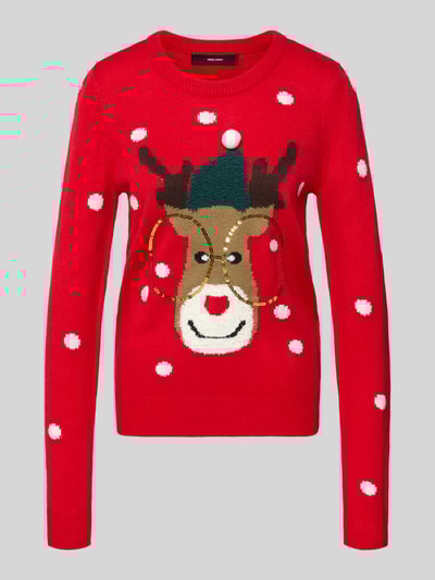 Vero Moda Regular fit kersttrui met paillettenmotief, model 'TINSEL' Rood - 2