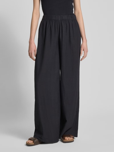 Review Spodnie materiałowe z szeroką nogawką i elastycznym pasem Czarny 4