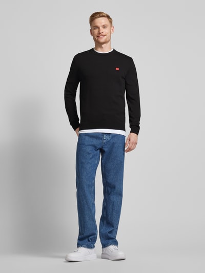 HUGO Gebreide pullover met labelbadge, model 'San Cassius' Zwart - 1