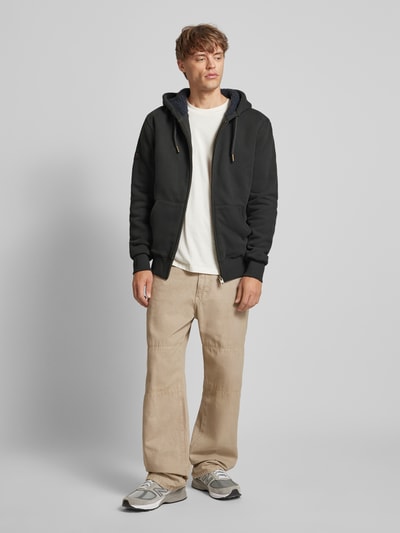 Superdry Sweatjack met labelstitching, model 'Borg' Zwart - 1