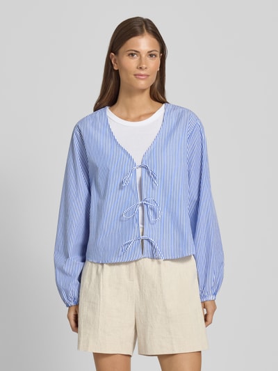 Christian Berg Woman Relaxed Fit Langarmbluse aus reiner Baumwolle mit Schnürverschluss Blau 4