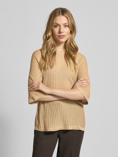 Soyaconcept Sweter z dzianiny z prążkowanymi wykończeniami model ‘VIOLETTA’ Piaskowy 4