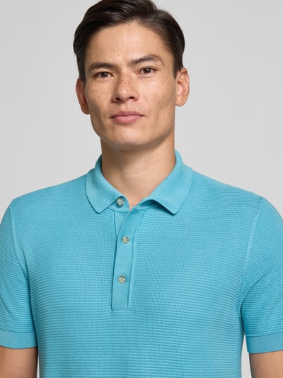 BOSS Regular fit gebreid poloshirt van een mix van lyocell en katoen, model 'LANNOTTI' Aquablauw - 3