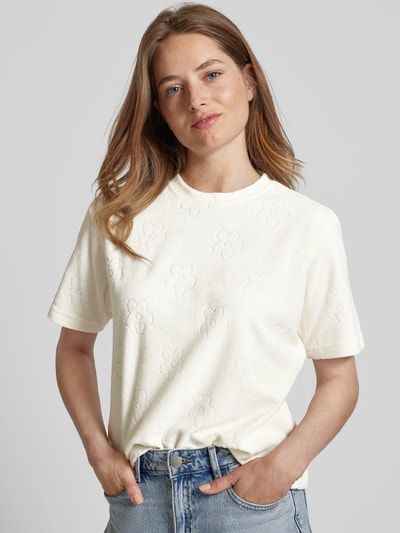 Jake*s Casual T-shirt met badstof met bloemenmotief Offwhite - 3