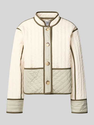 Produktfoto, Jacke mit Stehkragen und Knopfleiste van Comma in offwhite met doorgestikte naden, regular fit, opstaande kraag, knoopsluiting, ruglengte maat S 51 cm, schouderbreedte 46 cm, borstwijdte 51 cm, mouwlengte 58 cm