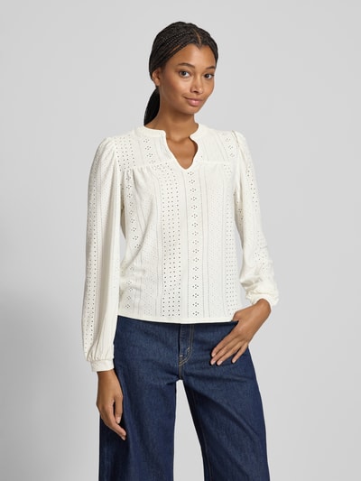 Only Relaxed fit blouseshirt met ajourpatroon, model 'SANDRA' Wit - 4