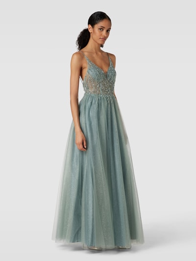 Unique Abendkleid mit Pailletten-Applikationen Aqua 1