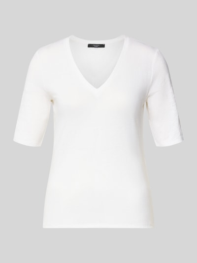 Produktfoto, Regular Fit T-Shirt aus Leinen-Mix Modell 'OPZIONE' von Weekend Max Mara, Optik: Unifarben, Feinstrick, V-Ausschnitt, Kurzarm, Logo-Print, Damen T-Shirt