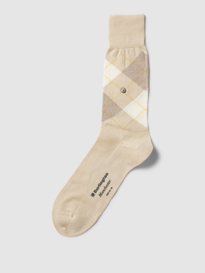 Burlington Socken mit Karomuster Modell 'MANCHESTER' Sand 1