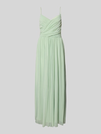 Produktfoto, Maxikleid aus fließendem Stoff Modell 'Cathleen' von GUIDO MARIA KRETSCHMER WOMAN in zartem Mintgrün, Wickel-Optik, verstellbare Spaghettiträger, taillierter Schnitt, strukturierte Falten, Rückseite und Brustweite 125 cm bzw. 37 cm bei Größe 36.