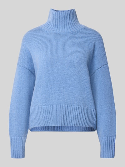 Produktfoto, Relaxed Fit Pullover aus Schurwoll-Mix in Strick-Optik von Lanius, hellblau, sichtbare Struktur, Rollkragen, Damen Pullover, Baumwoll-Anteil