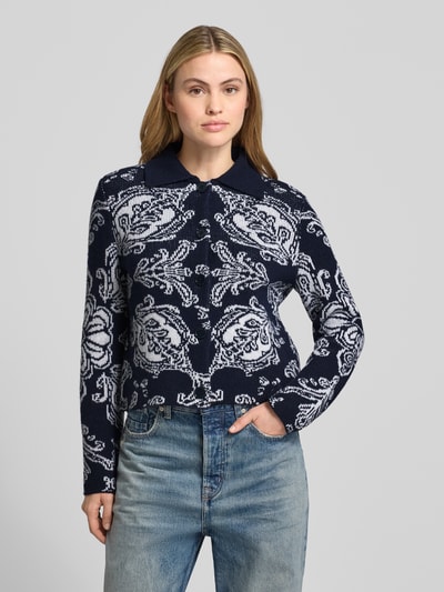 Marc Cain Cardigan van een mix van scheerwol en kasjmier met platte kraag Marineblauw - 4