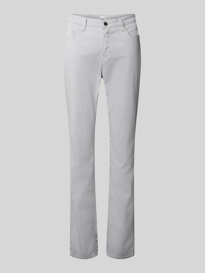 Produktfoto, weiße Flared Fit Jeans mit Lyocell-Anteil Modell 'Mary' von Brax, 5-Pocket-Design, elastischer Baumwoll-Mix, klassische Denim-Textur