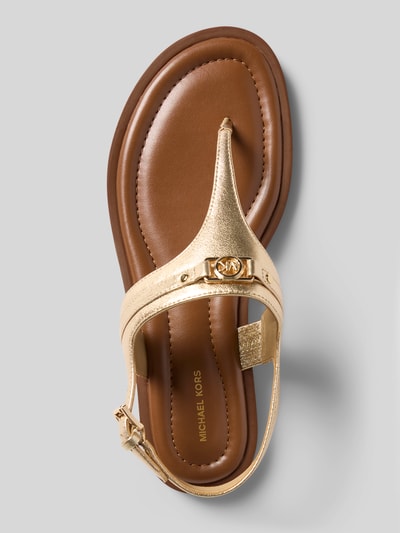 Produktfoto, Sandalen aus echtem Leder Modell 'Mandy' von MICHAEL Michael Kors, zaokrąglony czubek, detal z logo, skóra gładka, podeszwa gładka, wysokość obcasa 1 cm, rozmiar 39