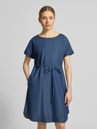 Christian Berg Woman Knie-lange jurk met strikceintuur Marineblauw - 4