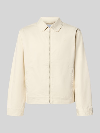 Produktfoto, Regular Fit Jacke aus Baumwoll-Mix von REVIEW in Beige mit Umlegekragen, Logo-Stitching und Reißverschluss, glatte Oberfläche.
