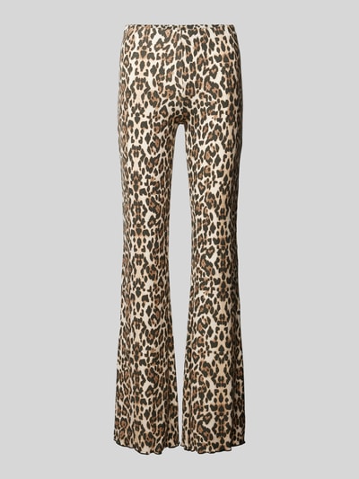 Gina Tricot Flared cut stoffen broek met elastische band Zand - 2