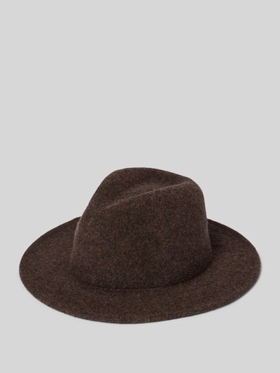 Produktfoto, kapelusz damski z mieszanki wełny o klasycznym kształcie, detal z logo, Model 'Fedora' od Loevenich