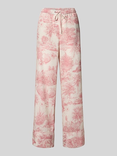 Produktfoto, Stoffen broek met all-over look in roze en crème, relaxed fit, elastische band, model 'VIOLETTA' van SEDUCTIVE, dames, bandwijdte maat 36: 42 cm, binnenbeenlengte maat 36: 79 cm