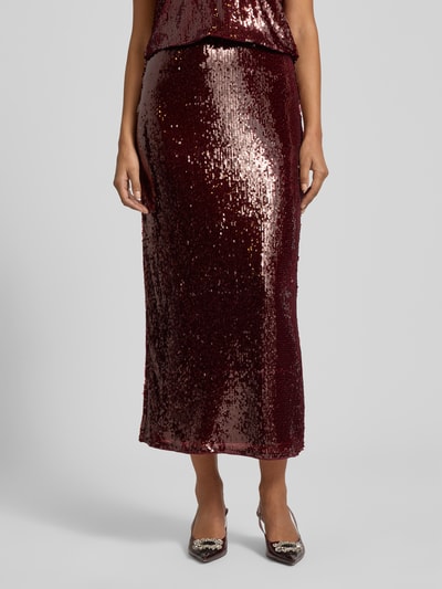 GUIDO MARIA KRETSCHMER WOMAN Regular fit midirok met all-over pailletten, model 'Diana' Donkerrood - 4
