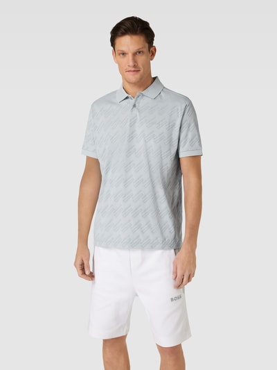 BOSS Green Regular fit poloshirt met all-over motief, model 'Pirax' Lichtgrijs - 4