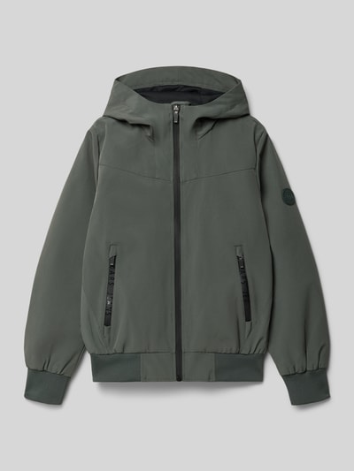 Produktfoto, Regular Fit Jacke mit Kapuze Modell 'Jorym' von CARS JEANS in Olivgrün mit Reißverschluss und Logo-Applikation, elastischer Material-Mix.