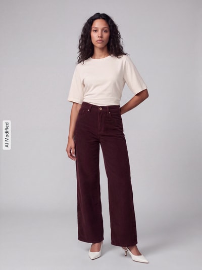 ONLY Wide Leg Cordhose aus Baumwoll-Mix Modell 'HOPE' Pflaume 1