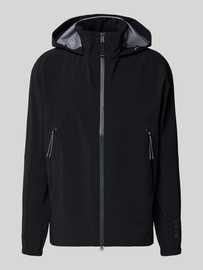 Produktfoto, schwarze Jacke mit Zweiwege-Reißverschluss Modell 'YUPP-T' von FIRE + ICE, glatte Oberfläche, sichtbare Reißverschlusstaschen